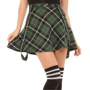 Royal Bones Green Black Plaid Suspenders Mini Skirt Punk Rock Gothic | Size L